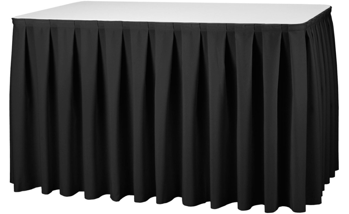 Partyset: Tafel 183x76cm - met wit kleed en zwarte rok